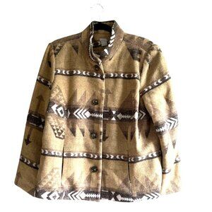 Chico’s Plush Patterned Southwestern Aztec Jacket Coat Women's XL Tan Brown